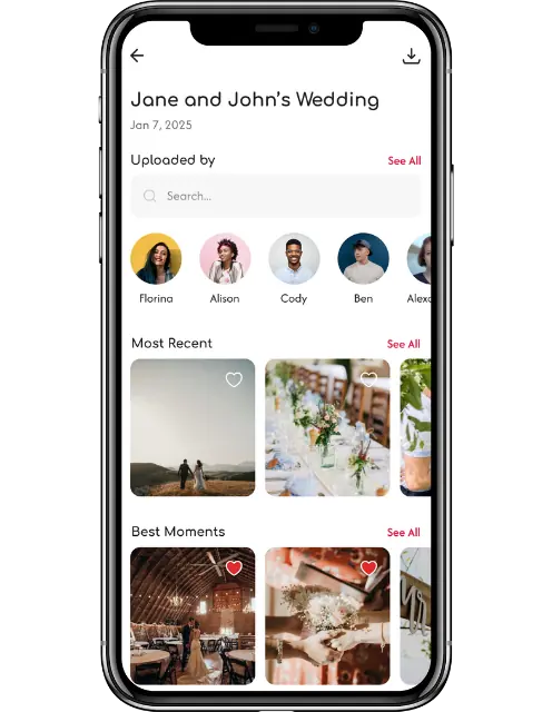 EventSnap dashboard showing photo uploads and gallery