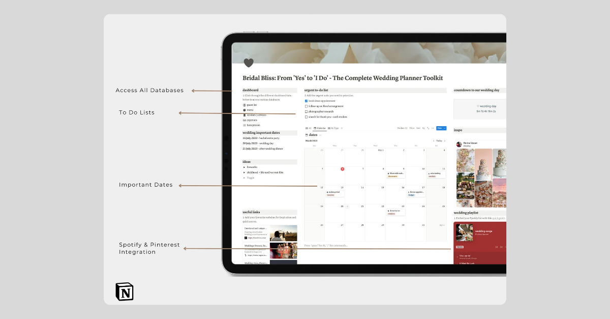 Bridal Bliss Notion Wedding Planner Template