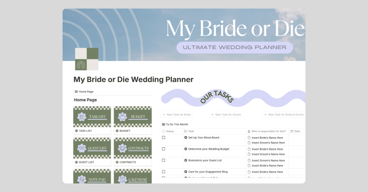 My Bride or Die Notion Wedding Planner