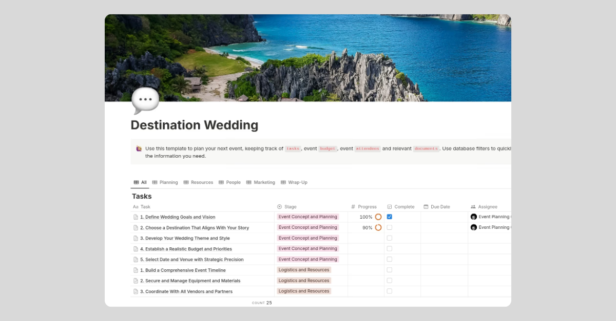 Destination Wedding Notion Planner Template