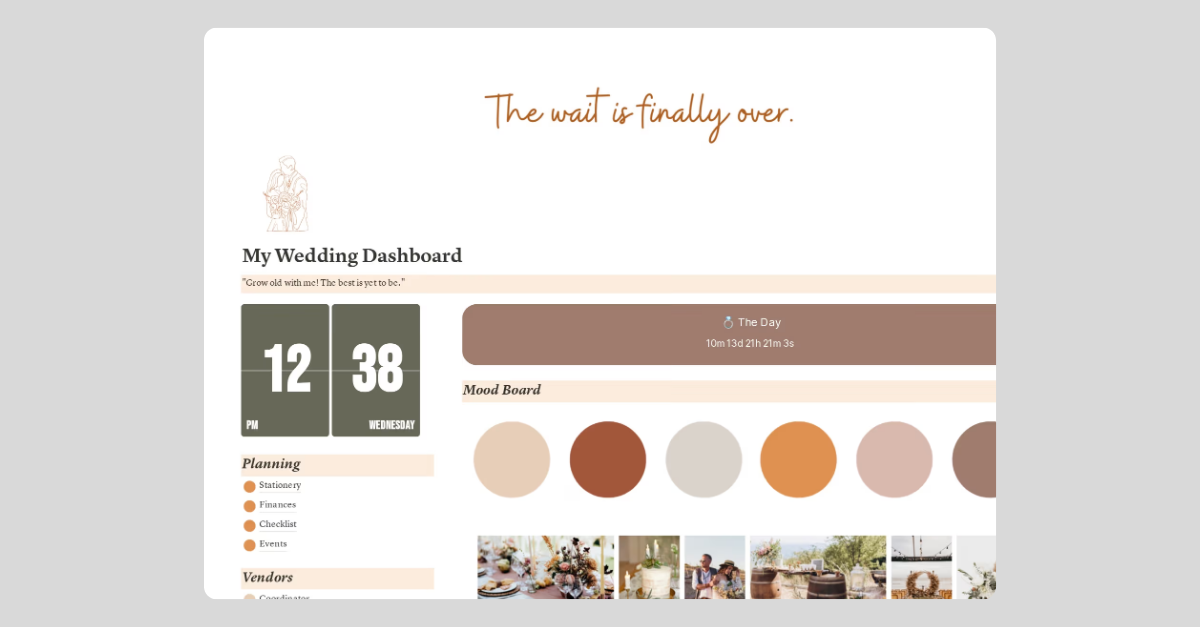 Rustic Boho Notion Wedding Planner Template