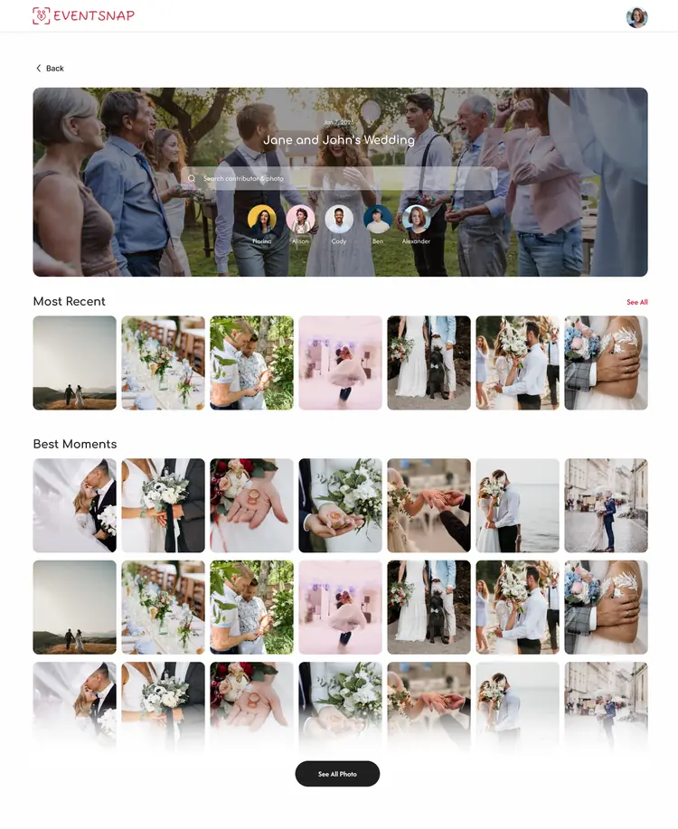 EventSnap wedding photo gallery